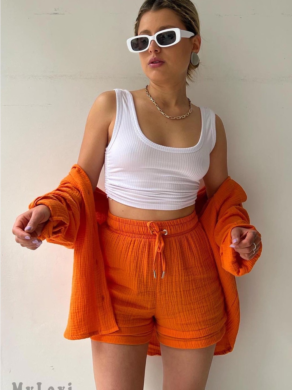 Women's Orange Drawstring Lounge Shorts